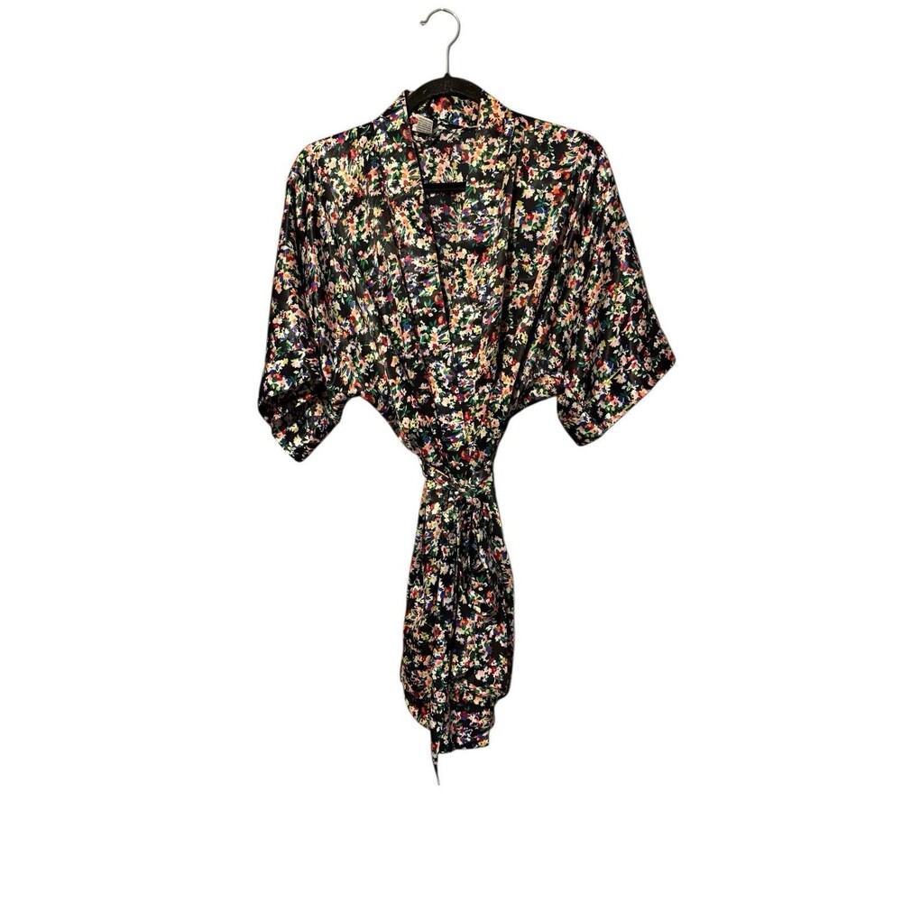 Laura Adams Robe OSFM Floral Kimono 1980s Vintage 80s Tie Closure